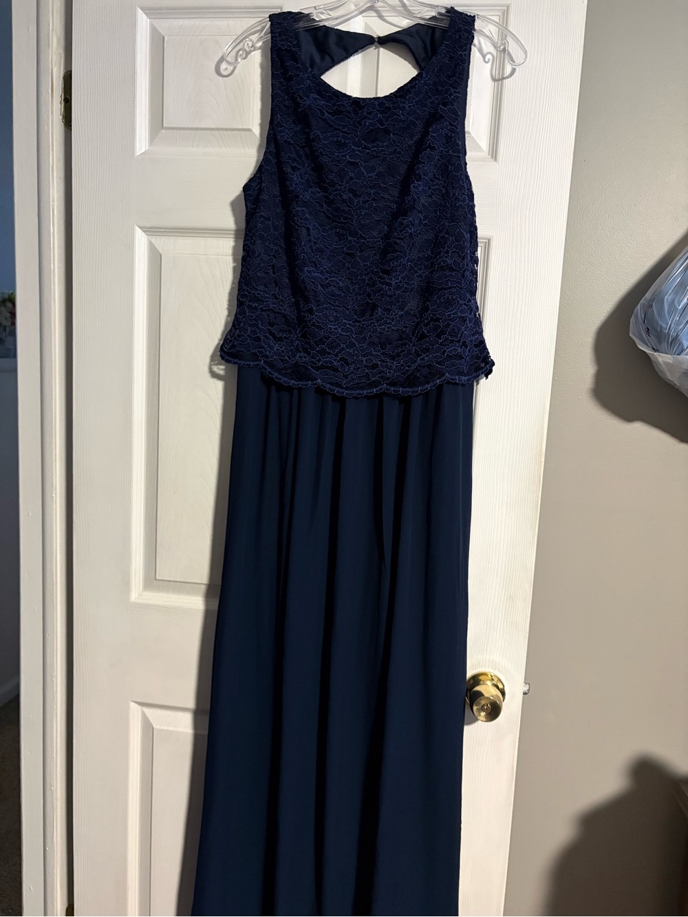 Chaps Navy Lace Overlay Sleeveless Wedding Gown